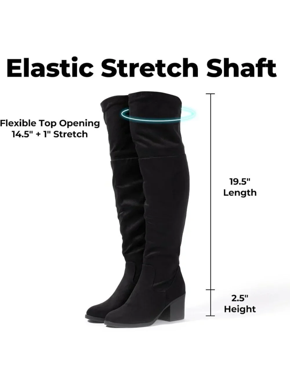 Women's Black Stacked Block Heeled Pointed Toe Side Zipper Thigh High Boots